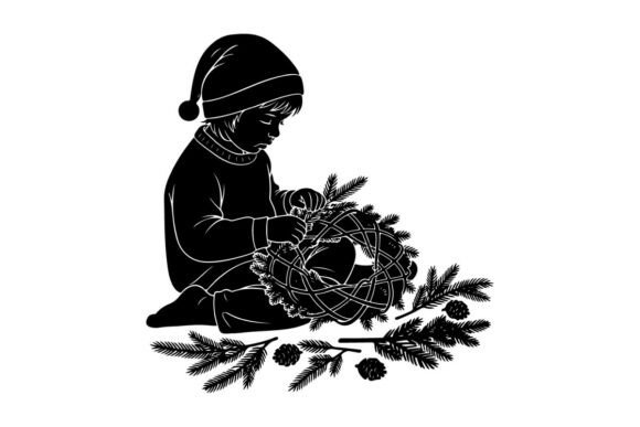 Child Decorating Christmas Wreath Vector Review