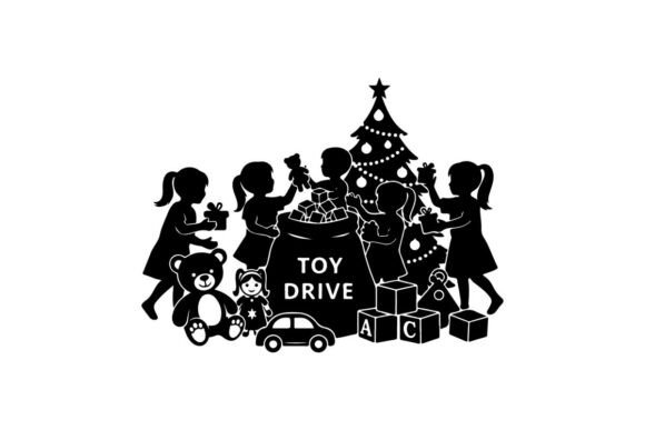 Children Donating Toys Around Christmas Illustrations