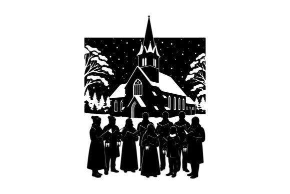 Christmas Choir Singing in Front of Snow Illustrations