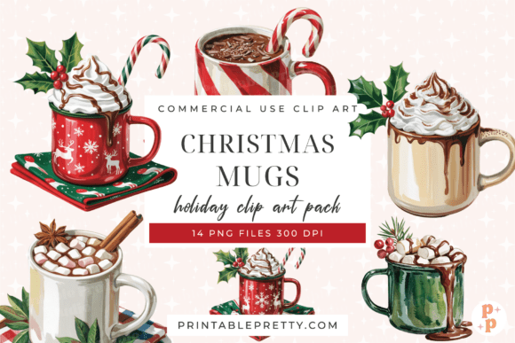 Christmas Cocoa Mugs Clipart PNG for Illustrations