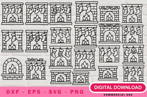 Christmas Fireplace Stockings SVG: Editorial Illustrations