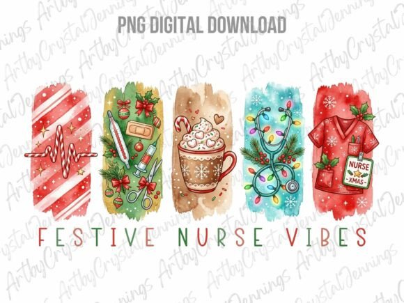 Christmas Holiday Nurse Brushstroke PNG Illustrations