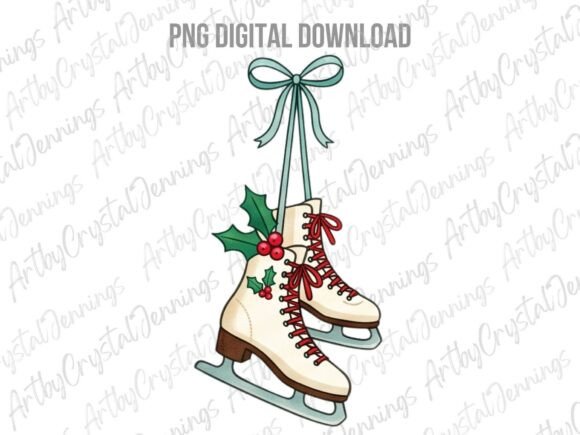 Christmas Ice Skates Coquette PNG Illustrations