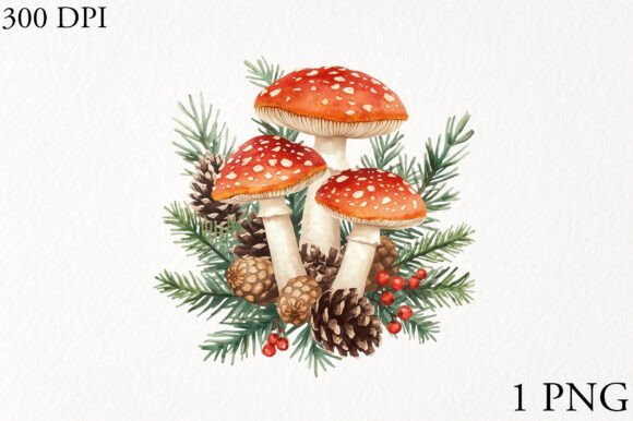Christmas Mushrooms Clipart: Festive Illustrations