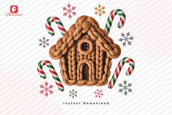 Crochet Christmas Gingerbread House PNG & Illustrations