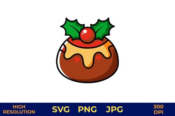 Festive Christmas Pudding Dessert Illustrations