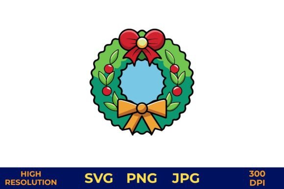 Festive Christmas Wreath with Bows Illustrations