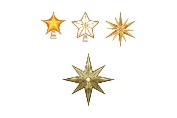 Golden Star Christmas Tree Toppers and Illustrations