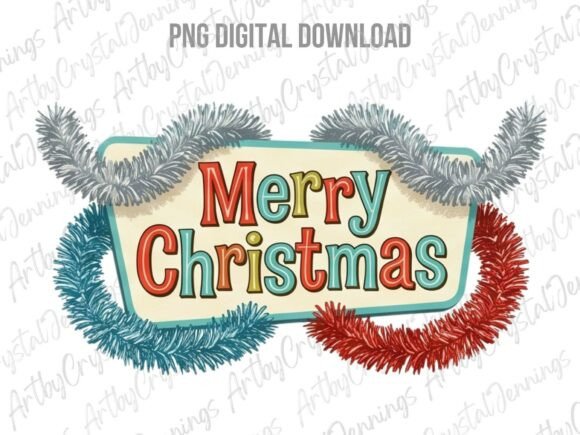 Merry Christmas Retro Tinsel PNG Illustrations