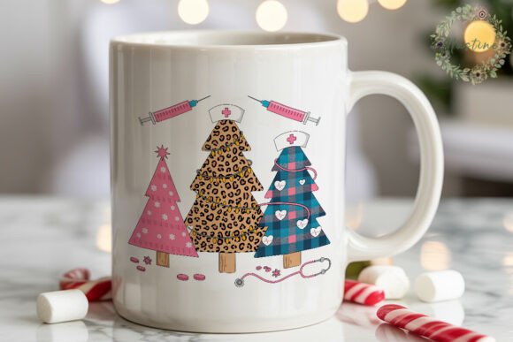 Nurse Christmas Trees: Festive Illustrations for Design