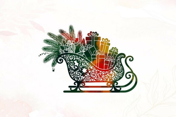 Ornate Sleigh with Christmas Gifts Illustrations