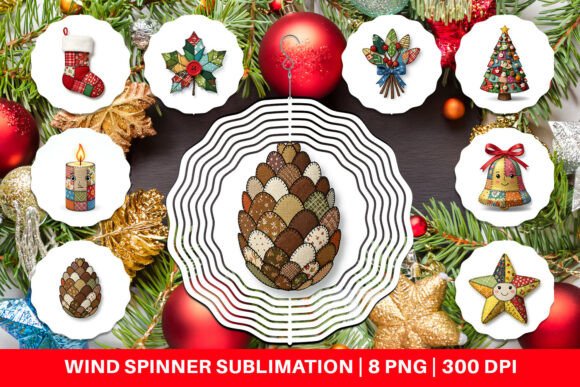 Patchwork Christmas Folk Wind Spinner Illustrations