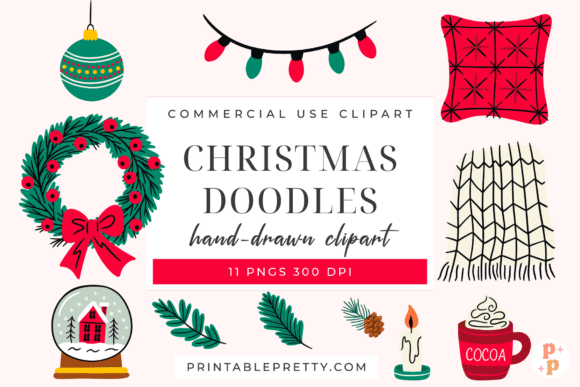 Reviewing Christmas Doodles Clipart PNG Pack Illustrations